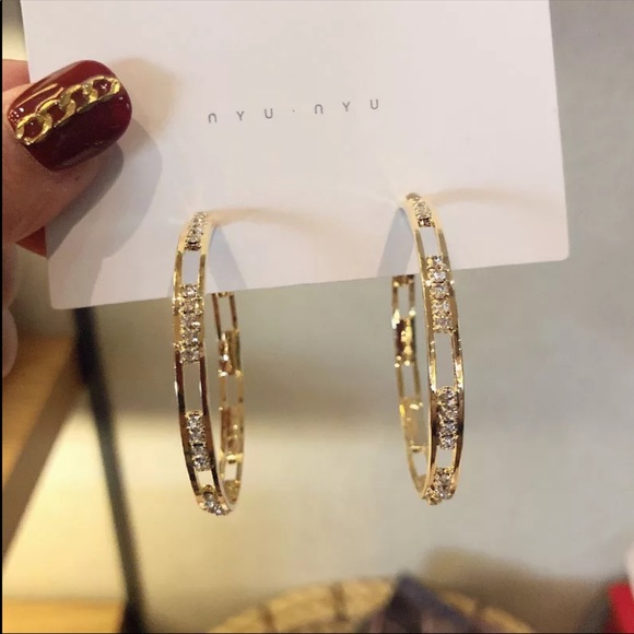 New Yellow Gold Plated Round Hoop Earrings - Picture 6 of 6